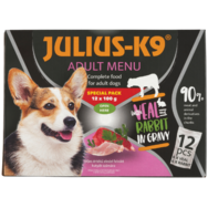Julius-K9 teljes értékű eledel felnőtt kutyák számára borjúval, nyúllal szószban