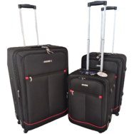 Luggage Zone piros csíkos fekete puhafalú bőrönd