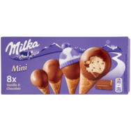 Milka Mini ostyatölcsérek vaníliaízű jégkrémmel töltve tejcsokoládéval